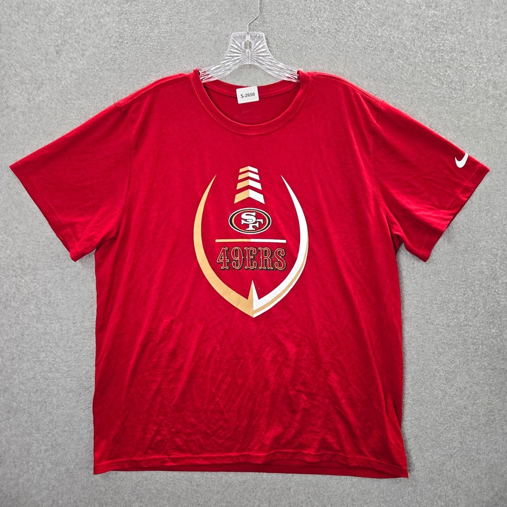 San Francisco 49ers Men Activewear Top 2XL Red Football Nike Dri Fit Swoosh Logo